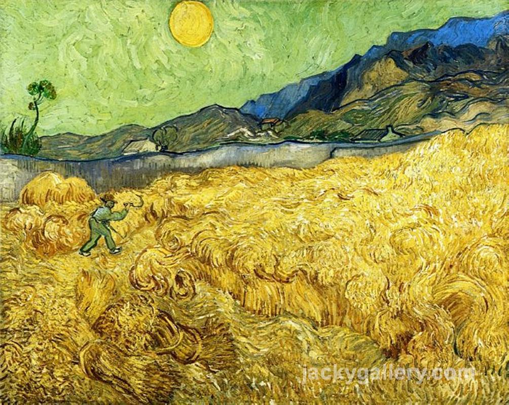 Wheat Field with Reaper and Sun, Van Gogh painting